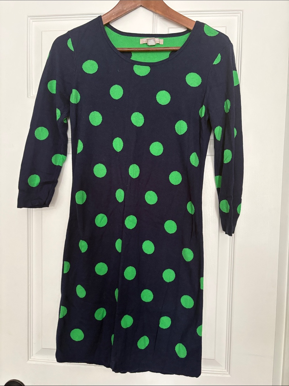Banana Republic Navy Dress with Green Polka Dots